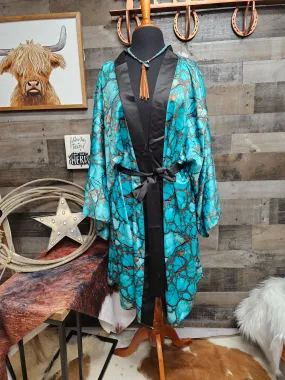 All Turquoise Women's Lounge Kimono Robe