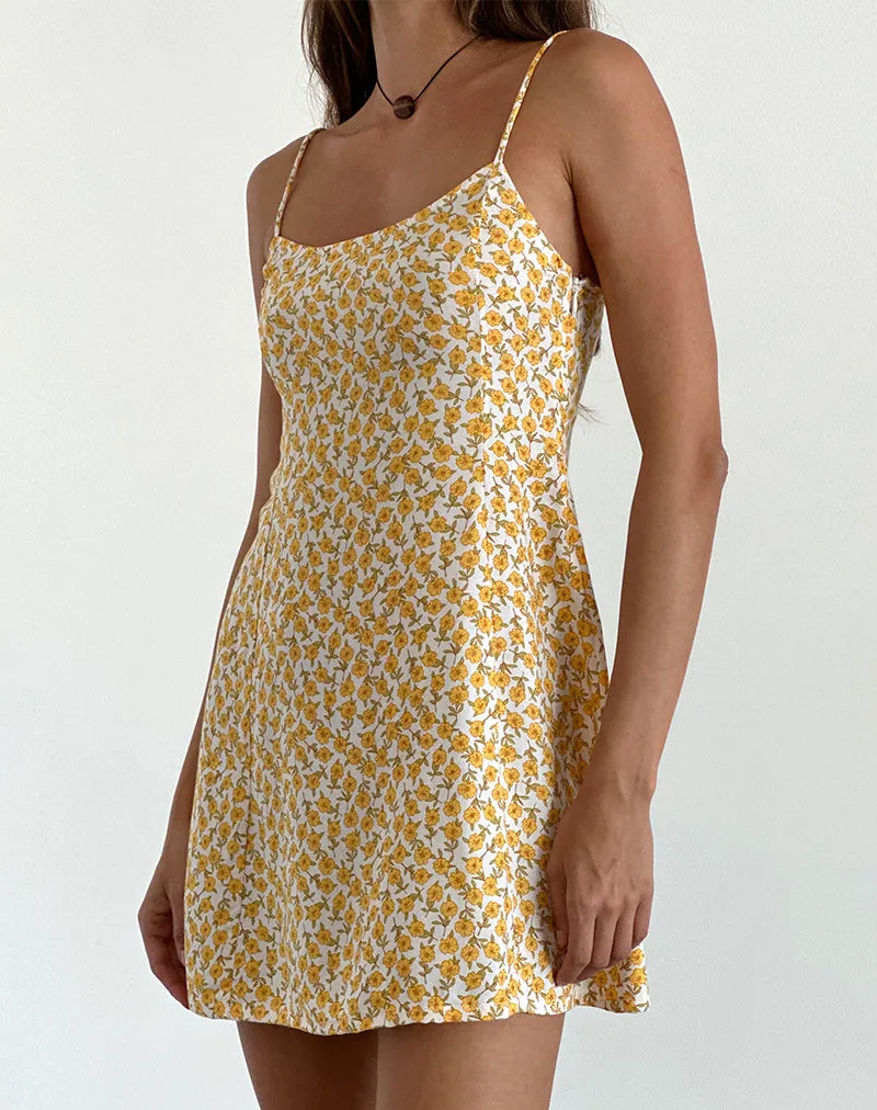 Alvary Mini Dress in Yellow Cosmos Garden