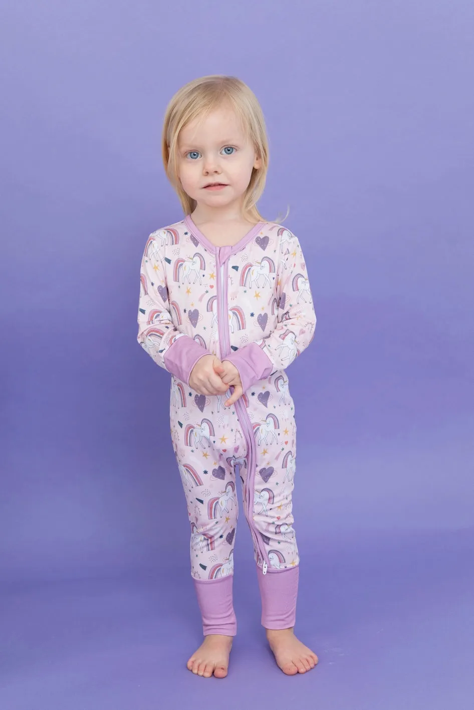 Bird & Bean Bamboo Footless Romper - Rainbow Unicorn