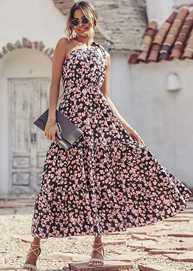 Black Pink Women's Summer Floral Maxi Dresses - Prettygarden