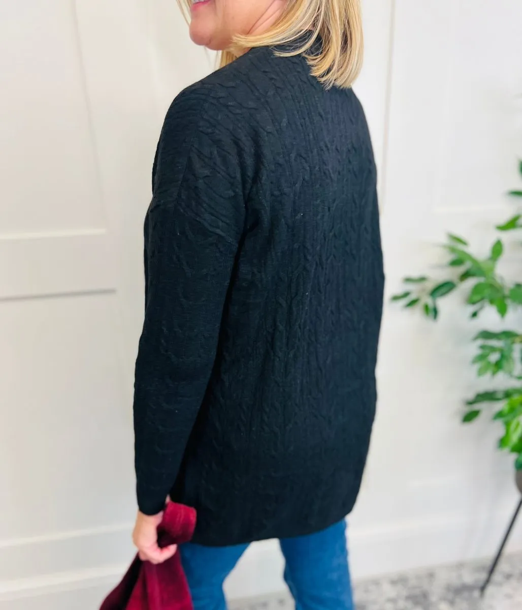 Black Small Cable Open Cardigan