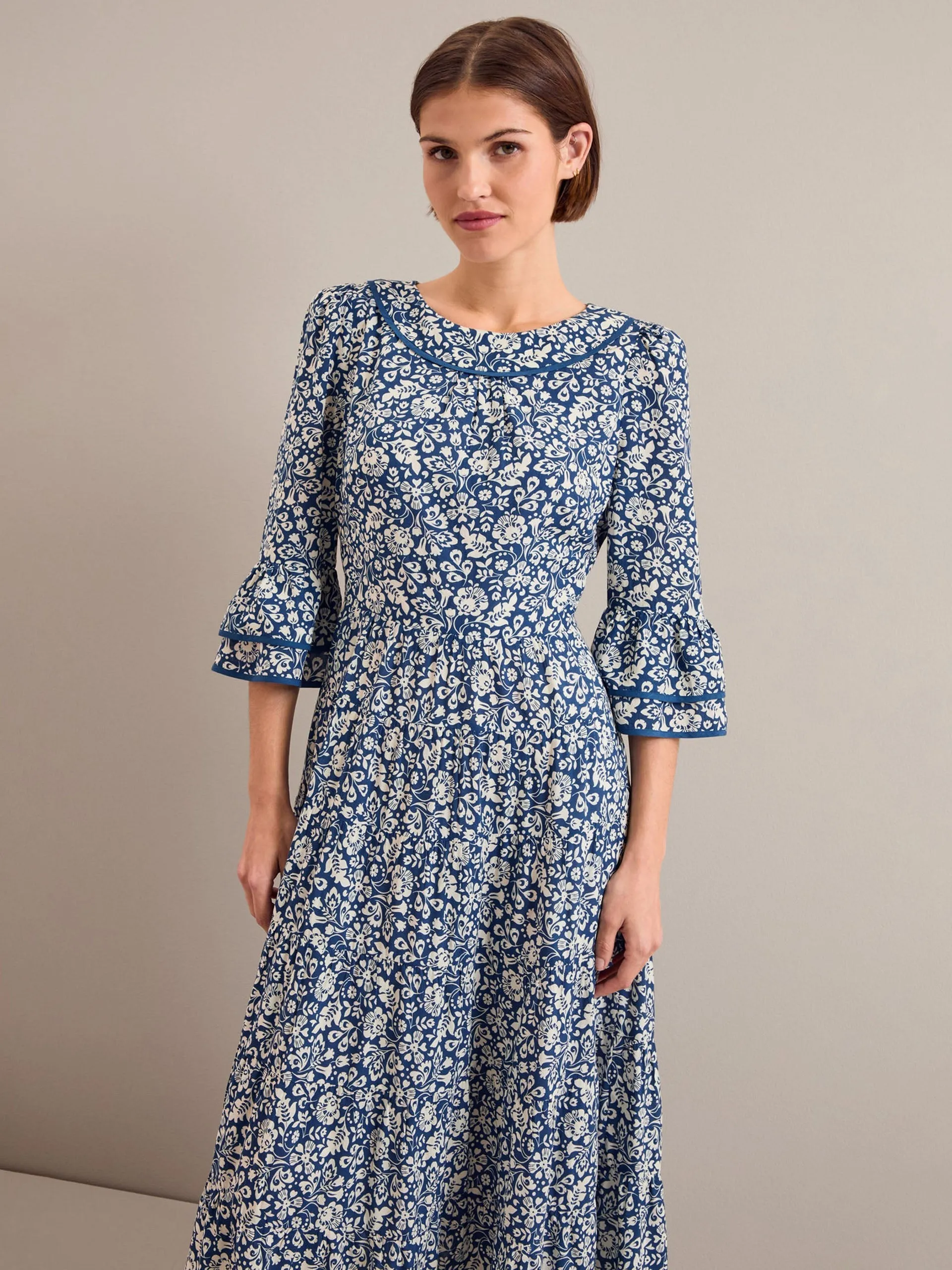 Blue mono floral print Elodie cotton blend maxi dress