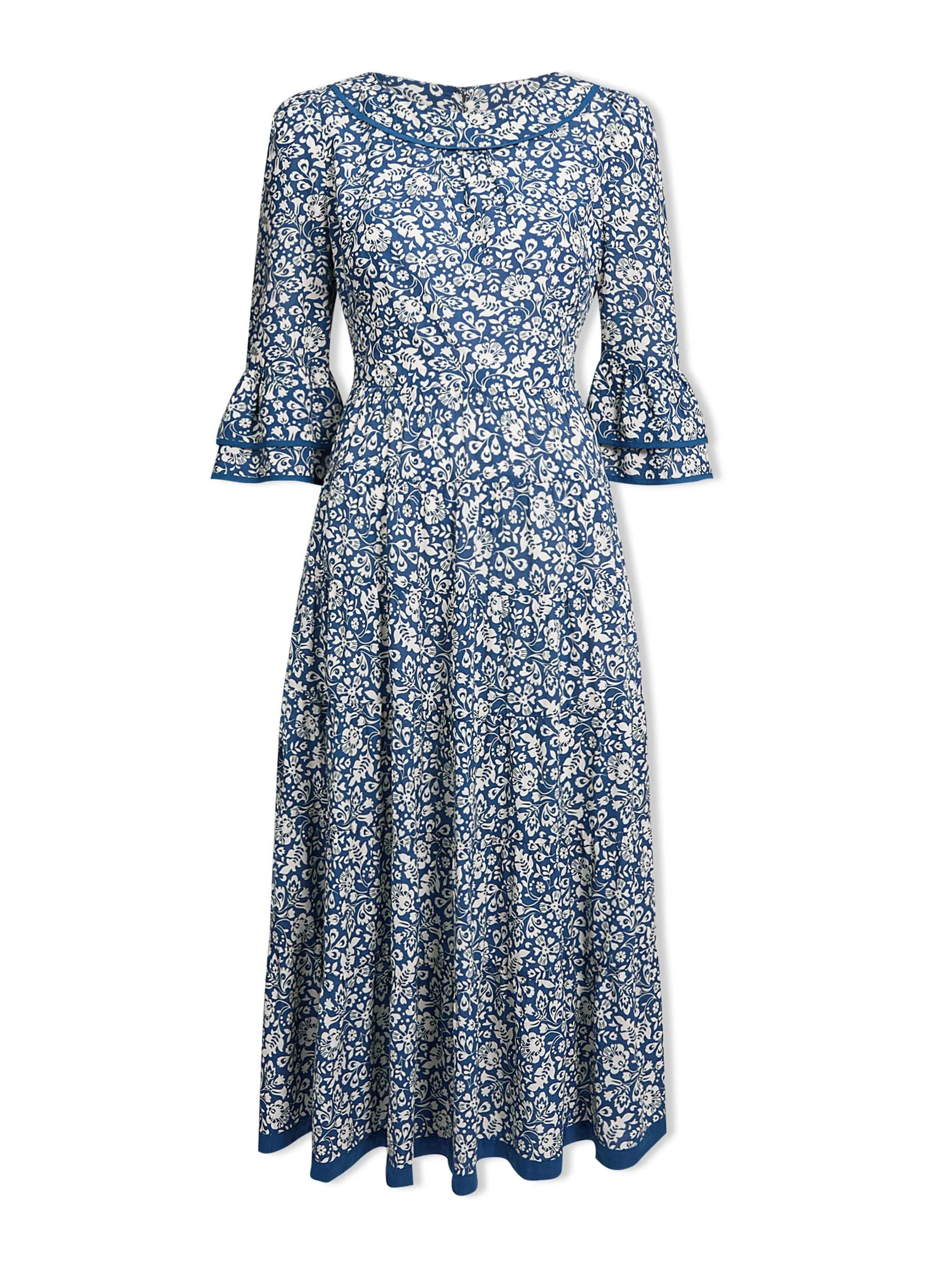 Blue mono floral print Elodie cotton blend maxi dress