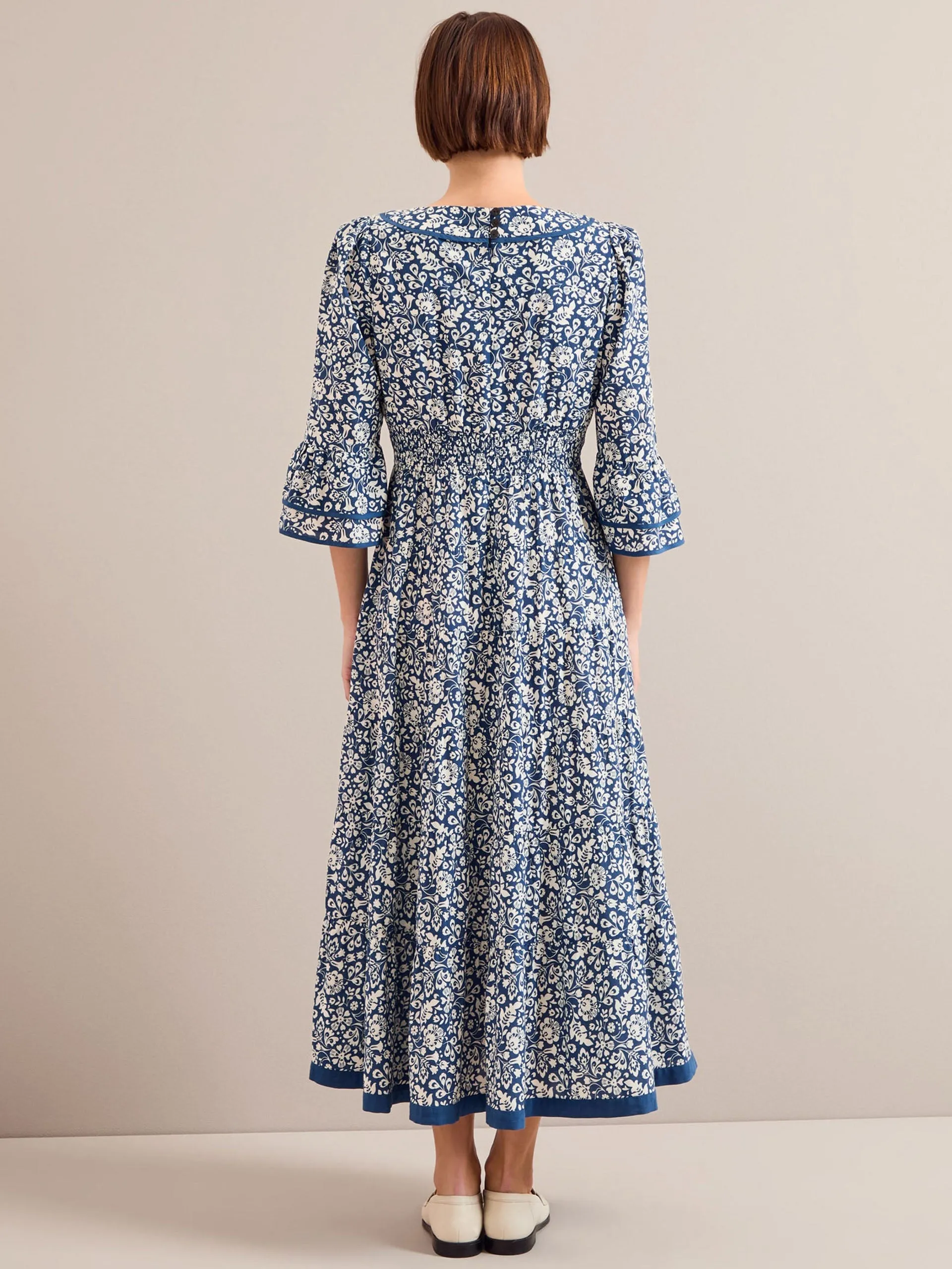 Blue mono floral print Elodie cotton blend maxi dress