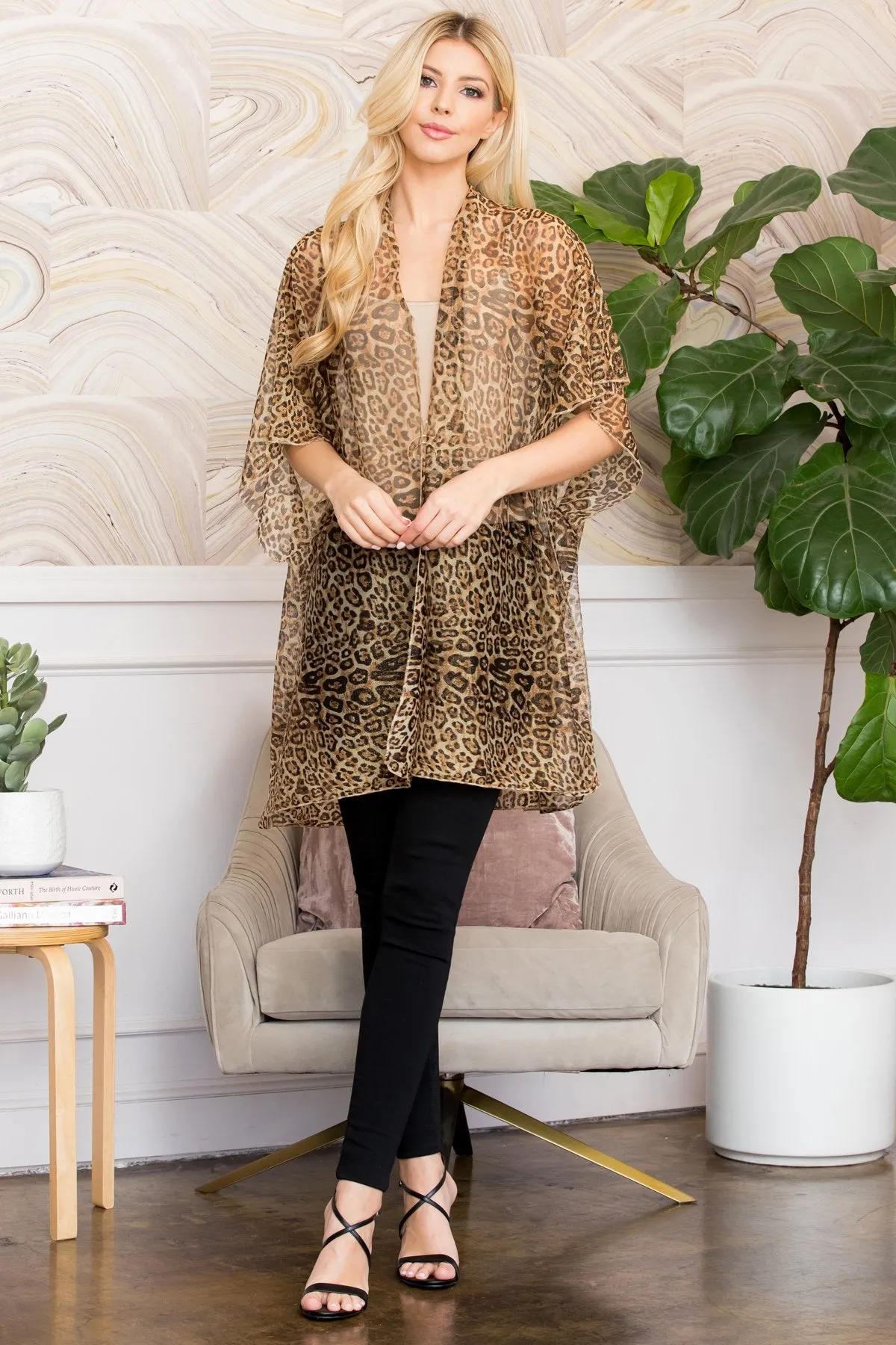 Brown Leopard Lurex Kimono