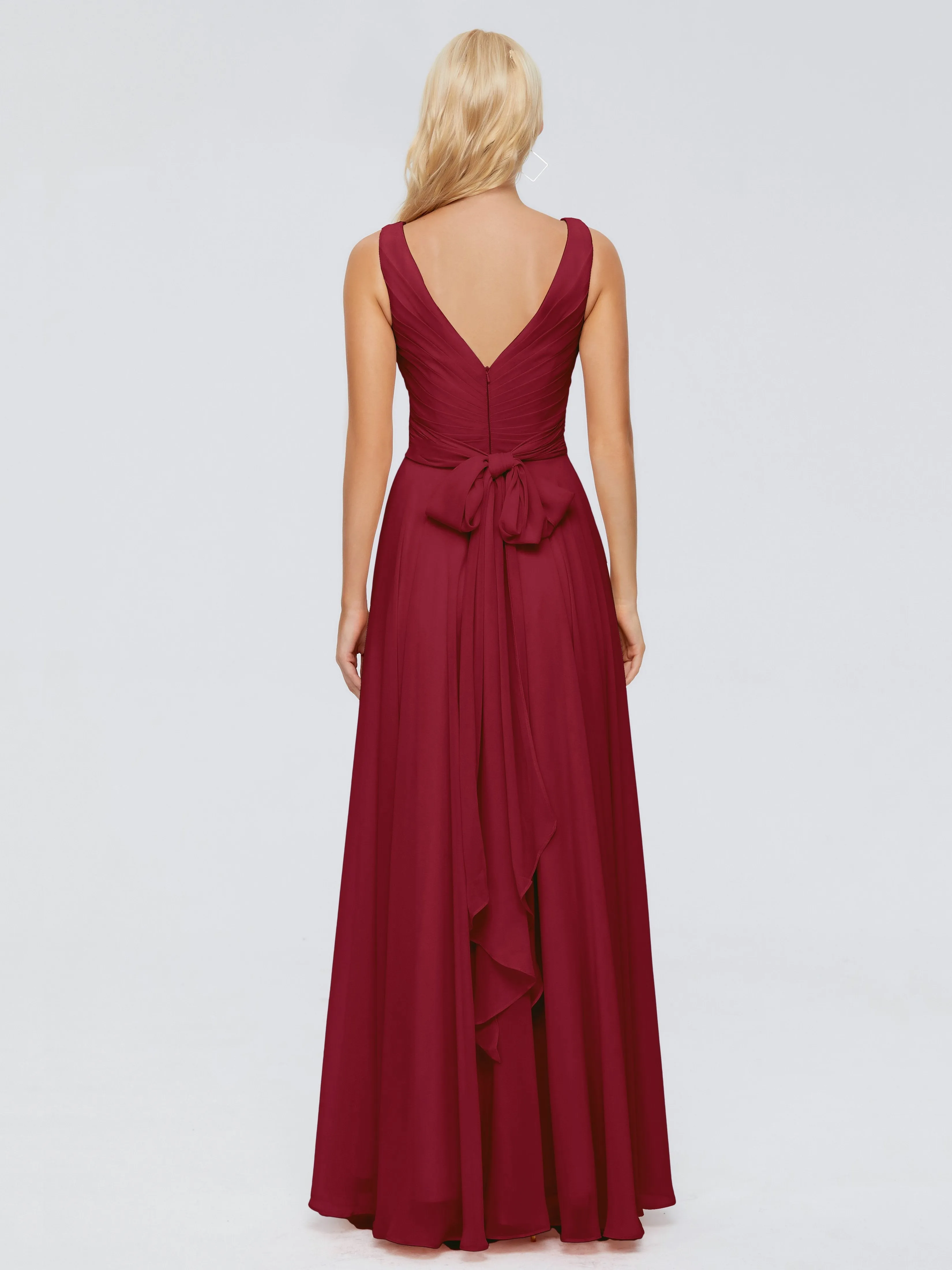 Burgundy Dress Bridesmaid Ryleigh Flowy Chiffon Bridesmaid Dresses With Bow