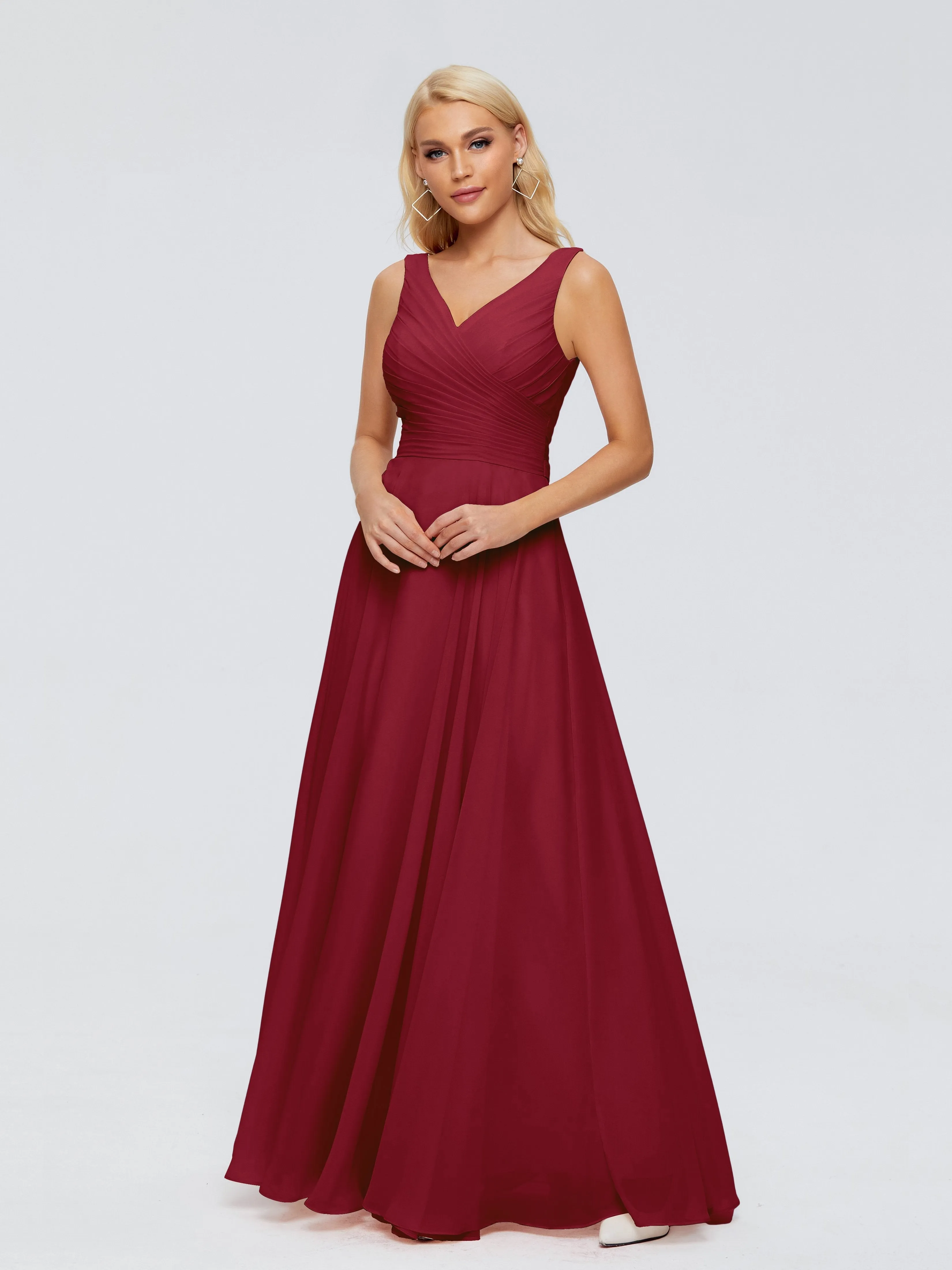 Burgundy Dress Bridesmaid Ryleigh Flowy Chiffon Bridesmaid Dresses With Bow