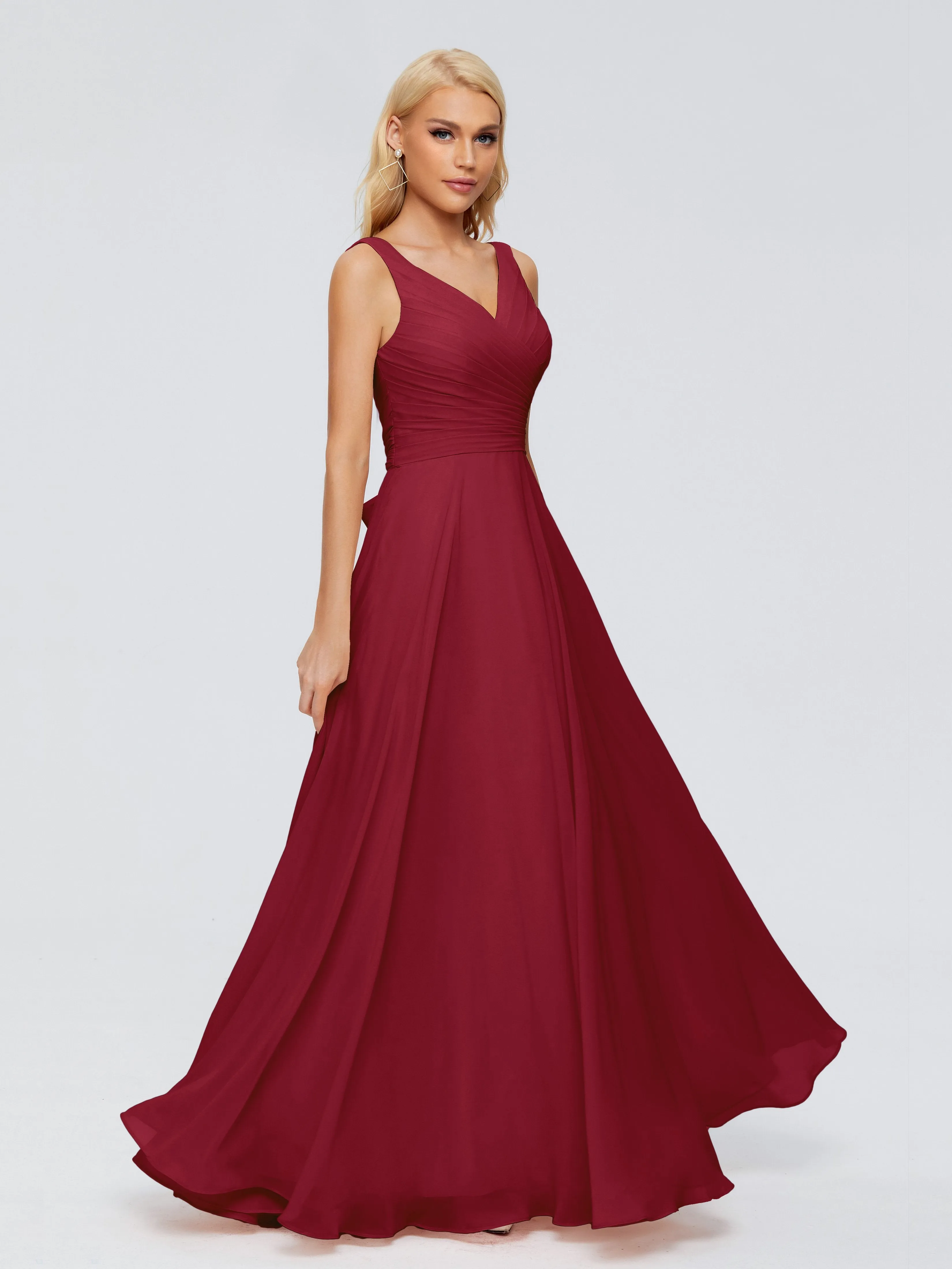 Burgundy Dress Bridesmaid Ryleigh Flowy Chiffon Bridesmaid Dresses With Bow