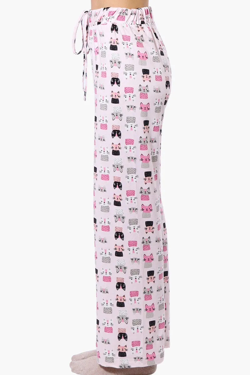 Canada Weather Gear Cat Pattern Wide Leg Pajama Pants - Pink