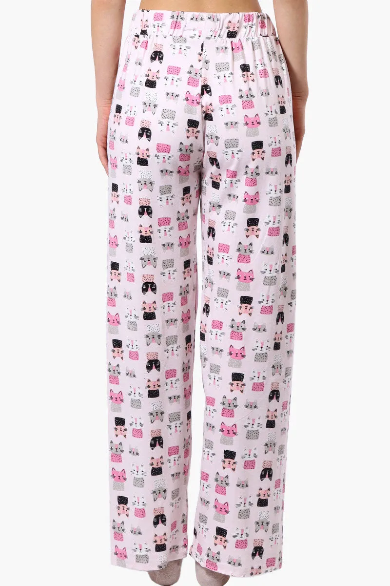 Canada Weather Gear Cat Pattern Wide Leg Pajama Pants - Pink