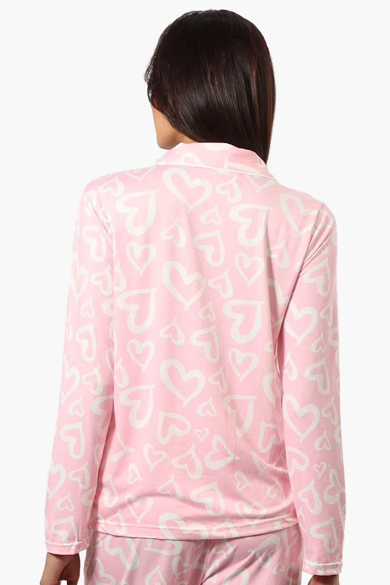 Canada Weather Gear Heart Pattern Button Down Pajama Top - Pink