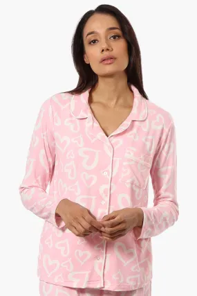 Canada Weather Gear Heart Pattern Button Down Pajama Top - Pink