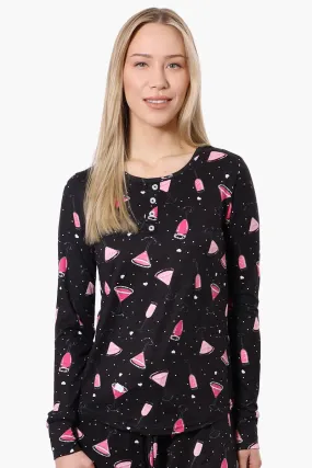 Canada Weather Gear Martini Pattern Henley Pajama Top - Black