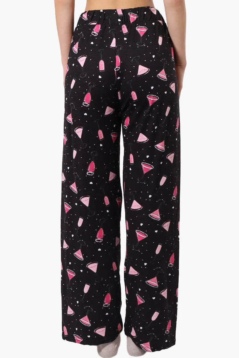 Canada Weather Gear Martini Pattern Wide Leg Pajama Pants - Black