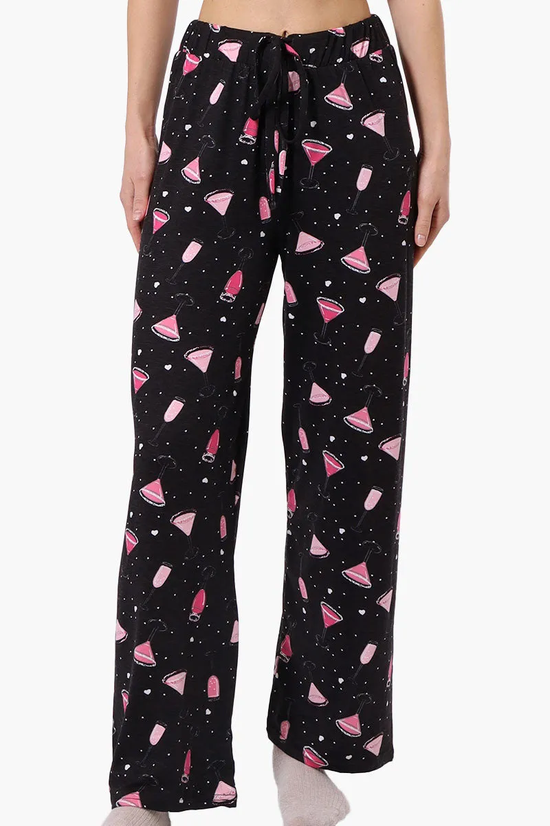 Canada Weather Gear Martini Pattern Wide Leg Pajama Pants - Black