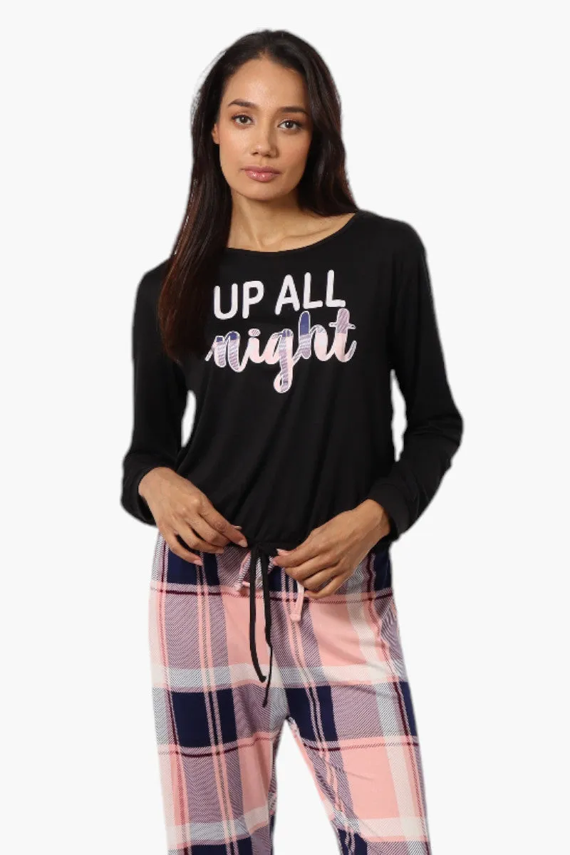 Canada Weather Gear Up All Night Print Drawstring Pajama Top - Black