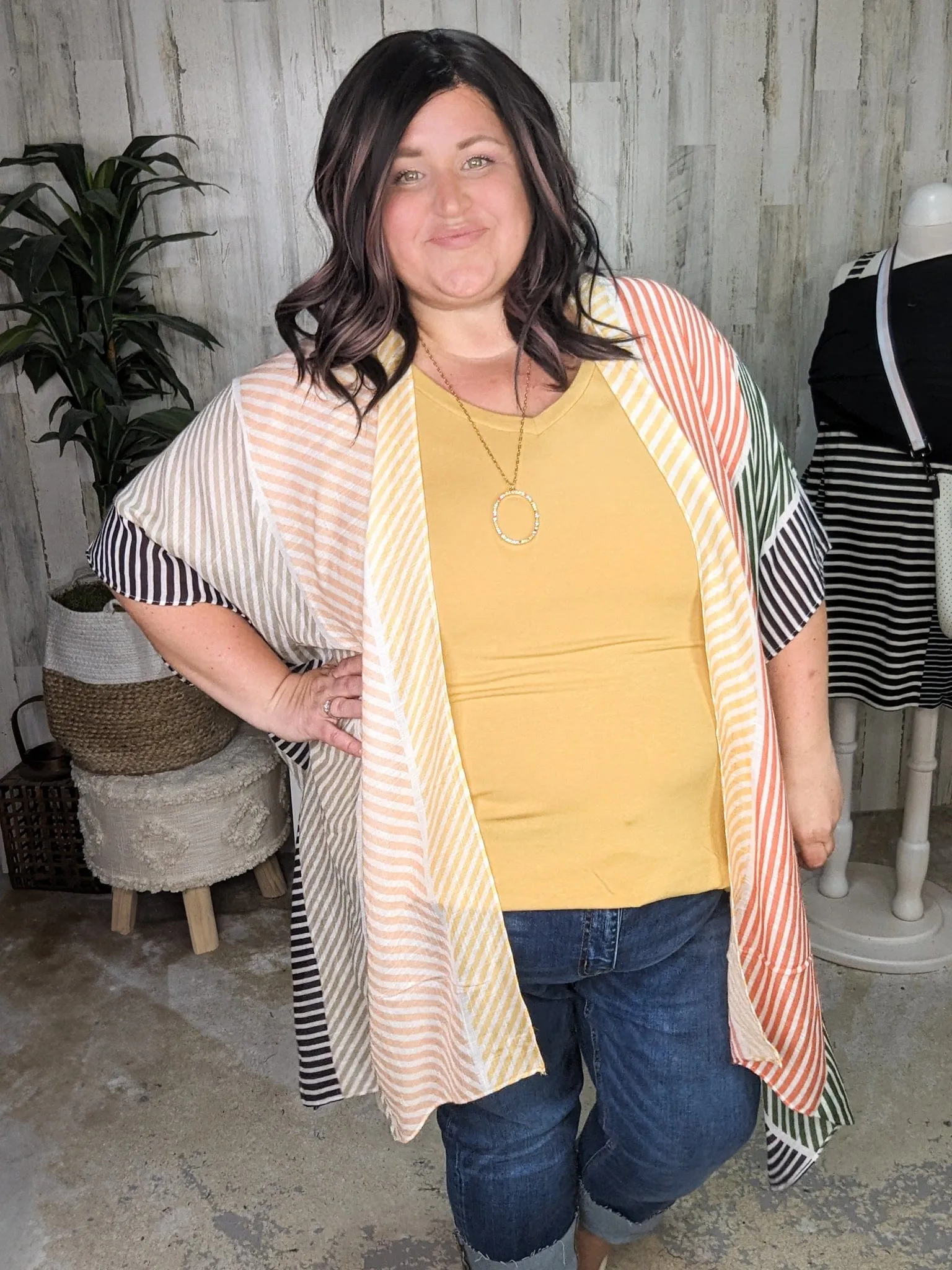 Cate Colorblock Striped Kimono