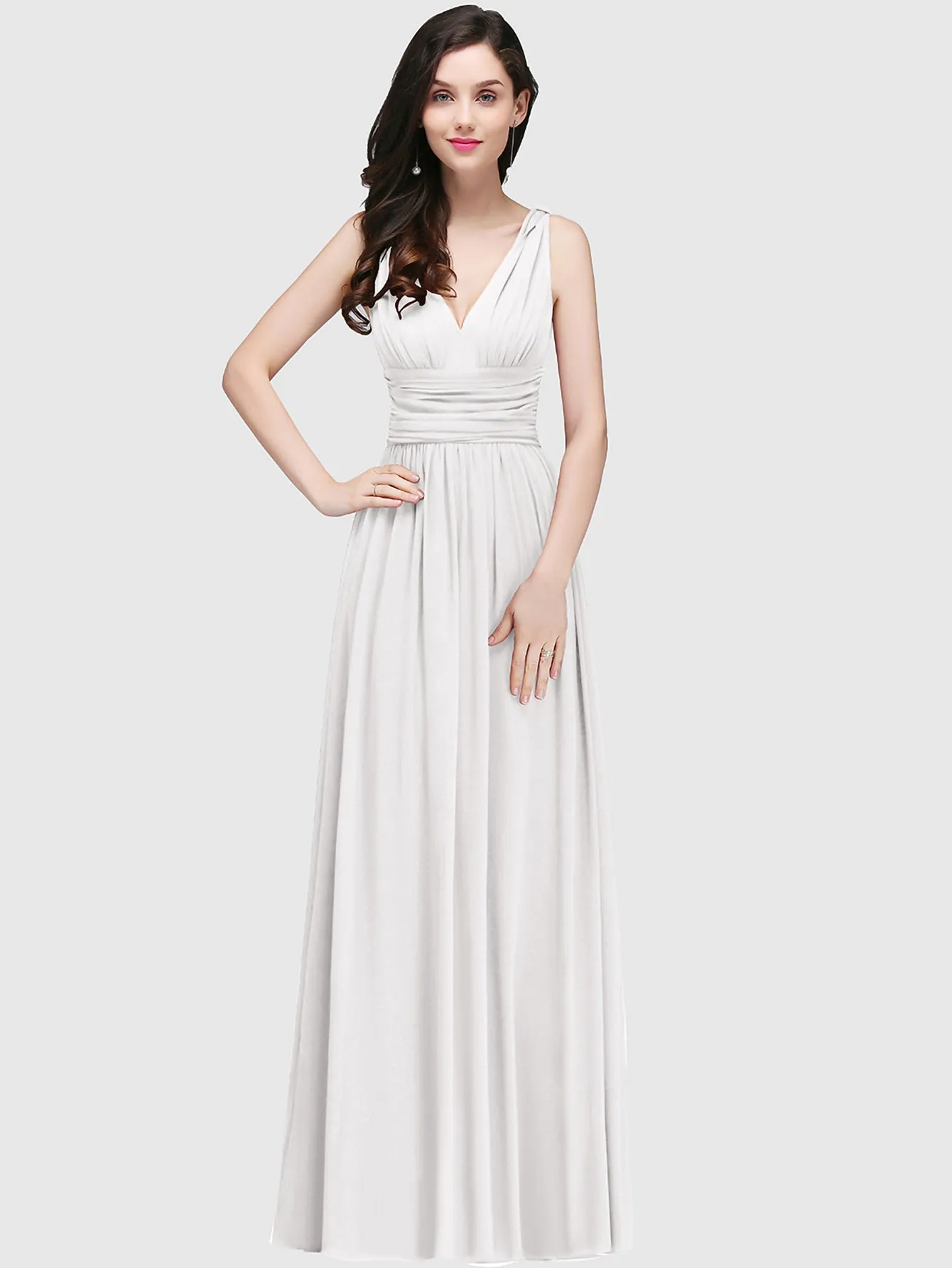 Chiffon V Neck Off The Shoulder Ruffle Floor Length Bridesmaid Dress