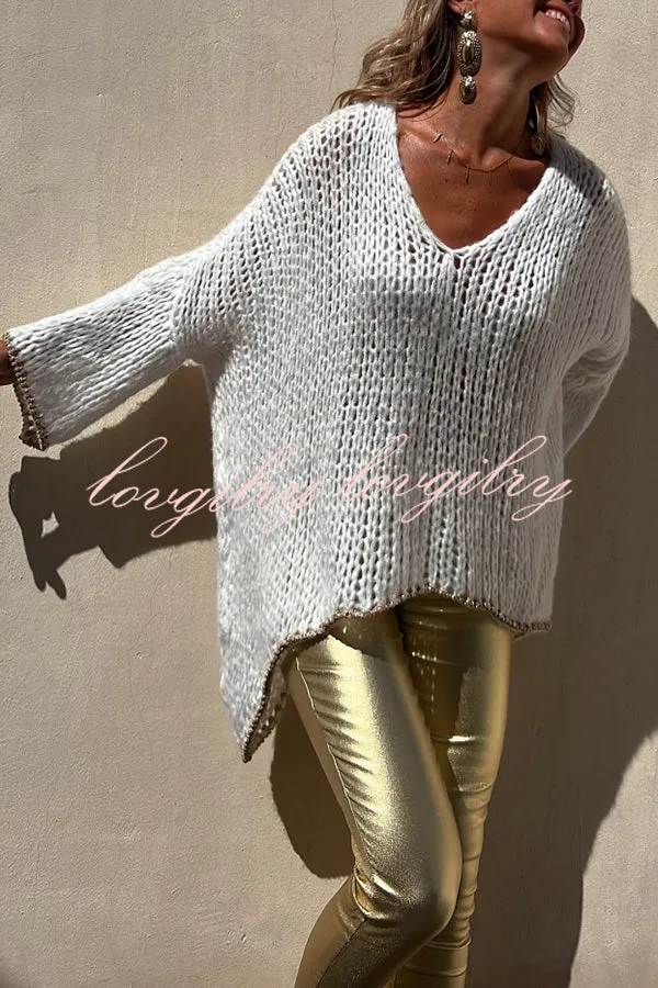 Chill Touch Knit Stripe Trim Loose Pullover Sweater