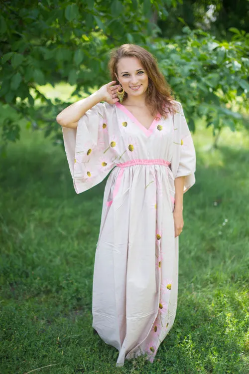 Cream Breezy Bohemian Style Caftan in Falling Daisies Pattern