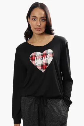 Cuddly Canuckies Plaid Love Print Pajama Top - Black