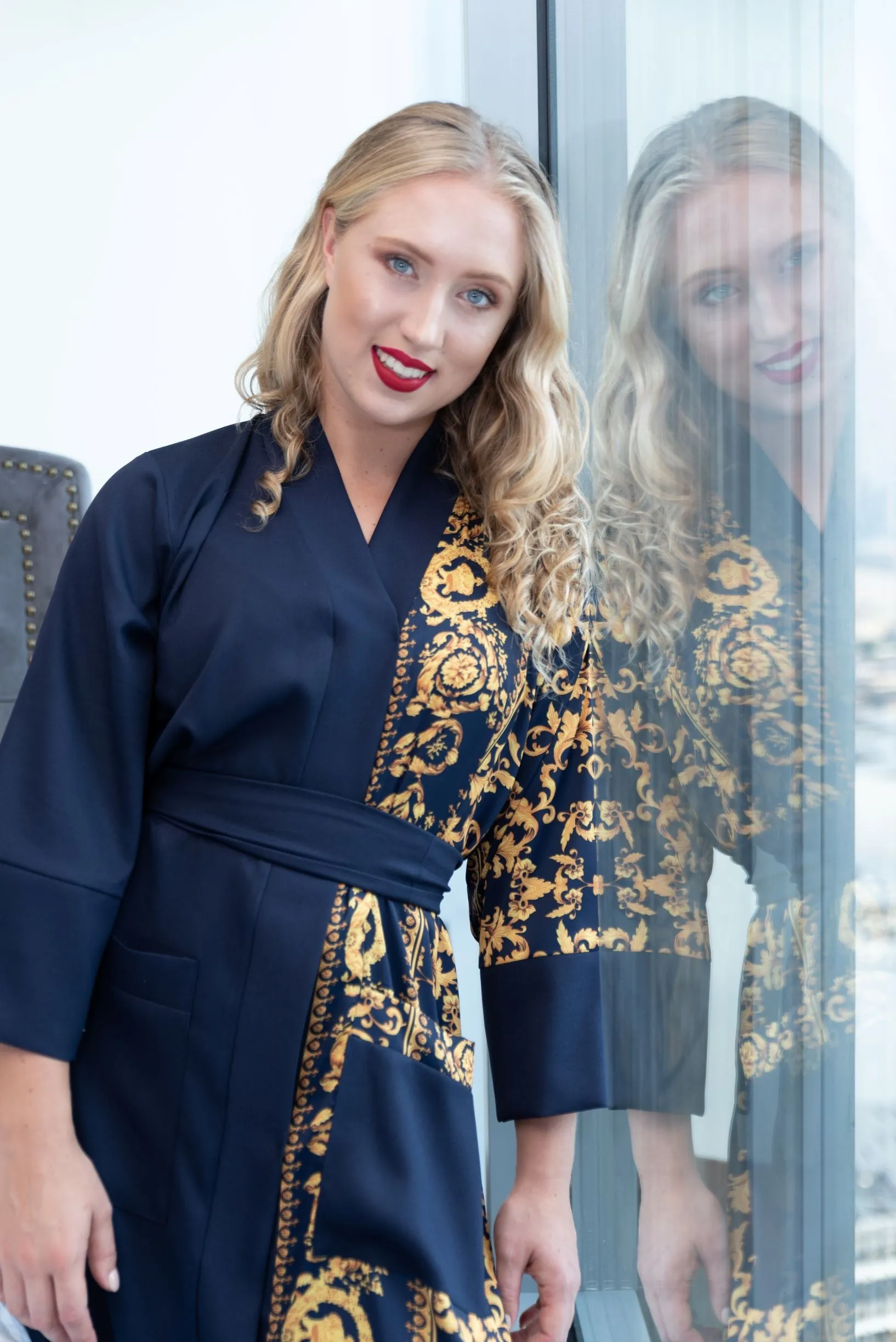 Dijon contrast kimono robe