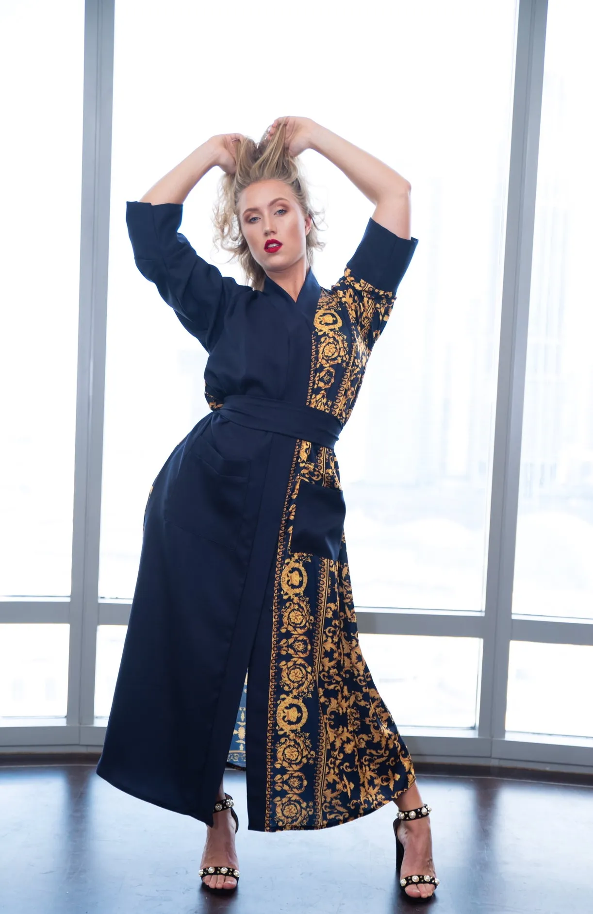 Dijon contrast kimono robe