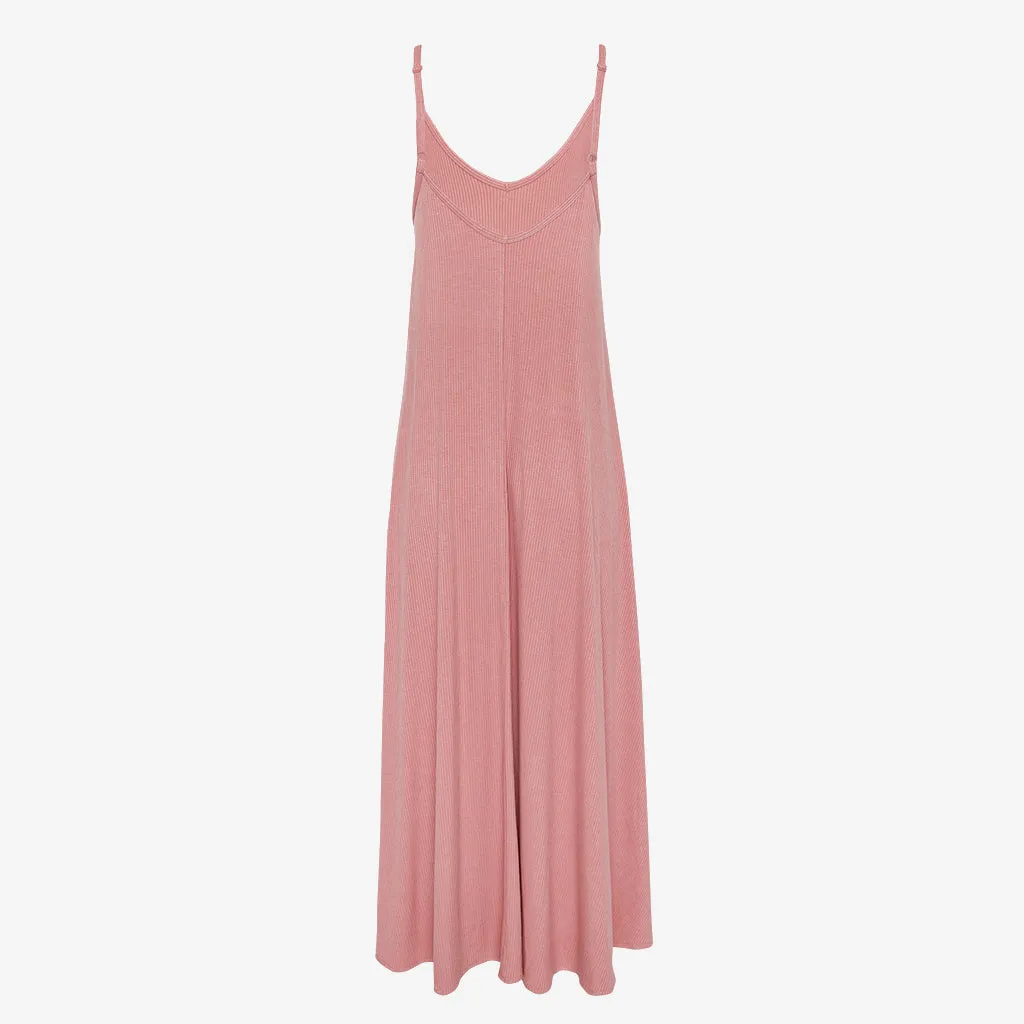 Dusty Rose Ribbed Women's Sleeveless Maxi Dress