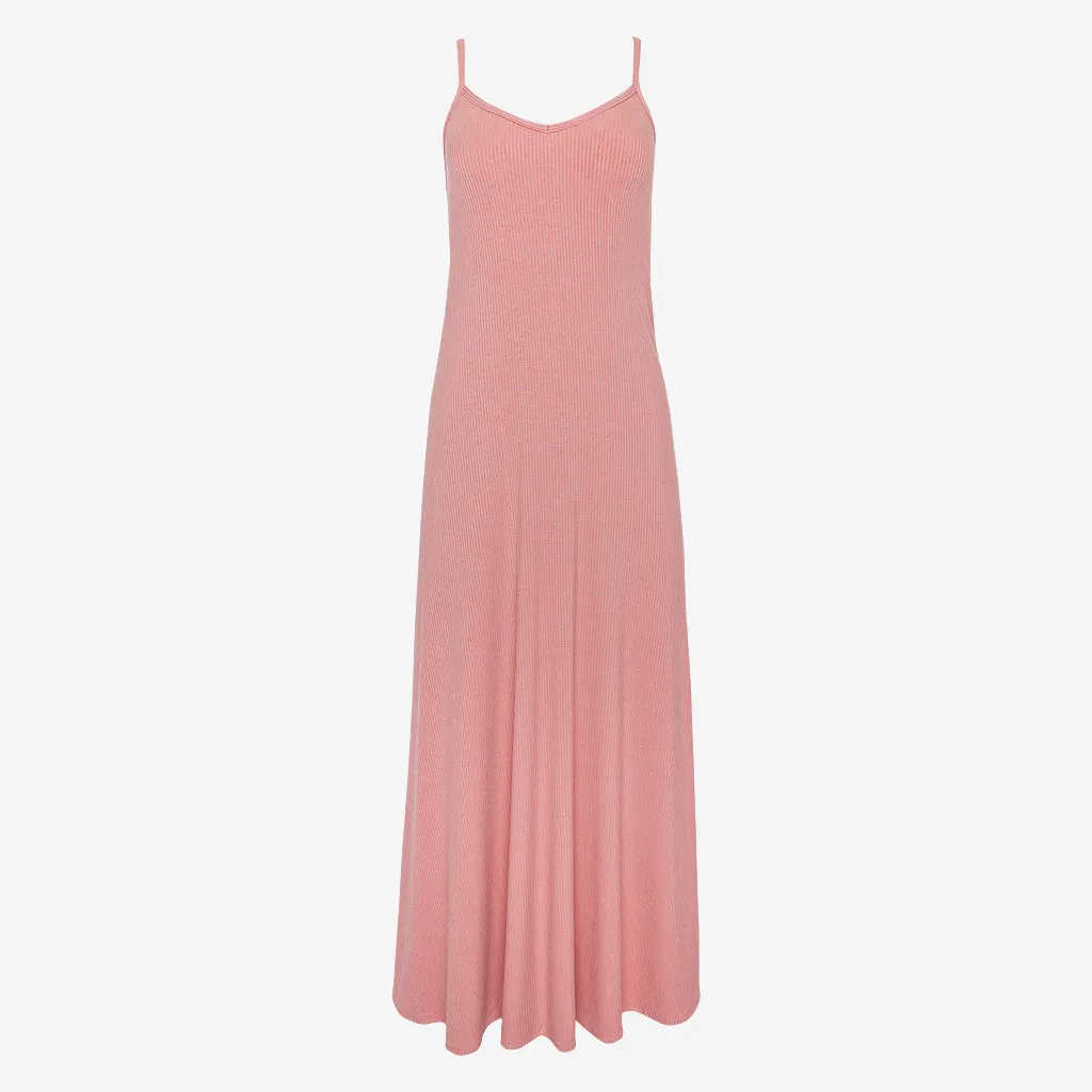 Dusty Rose Ribbed Women's Sleeveless Maxi Dress