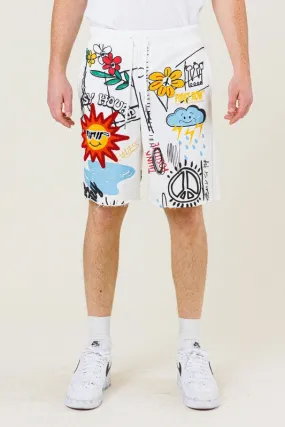 EASY HOUR GRAPHIC WHITE TERRY SHORTS