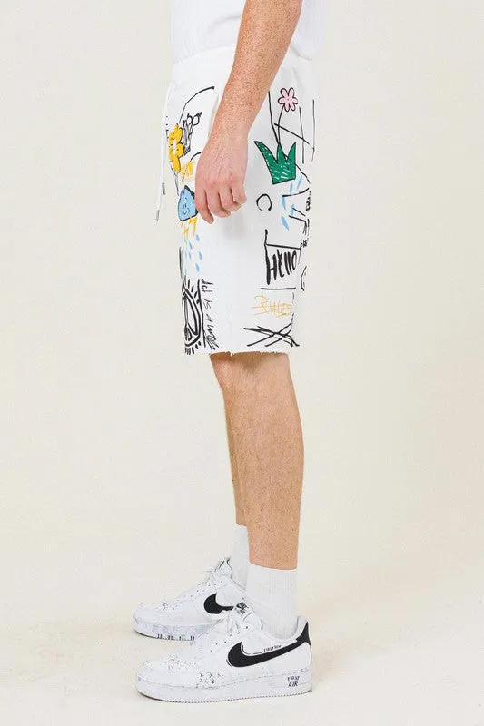 EASY HOUR GRAPHIC WHITE TERRY SHORTS