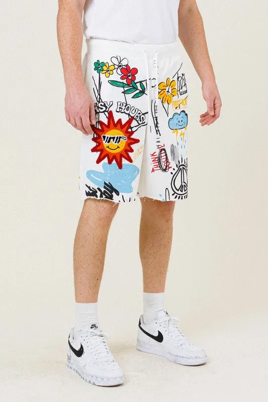 EASY HOUR GRAPHIC WHITE TERRY SHORTS