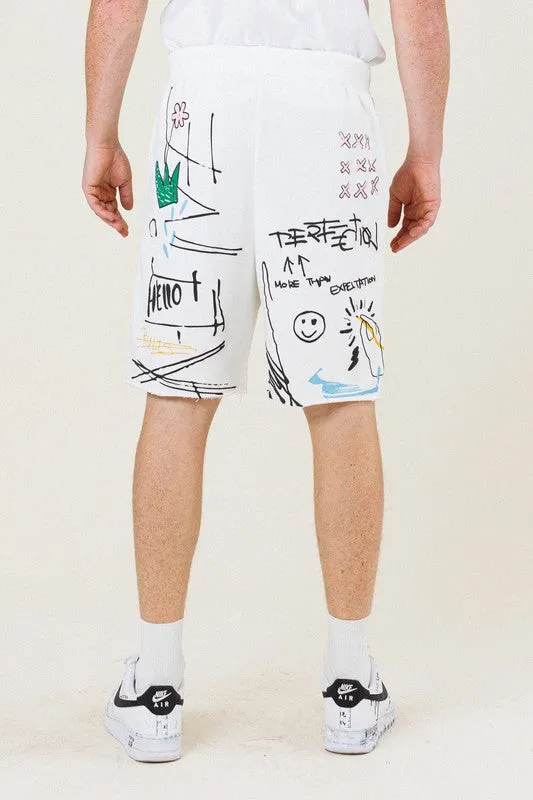 EASY HOUR GRAPHIC WHITE TERRY SHORTS