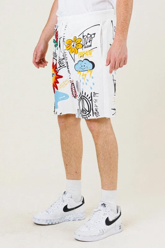 EASY HOUR GRAPHIC WHITE TERRY SHORTS