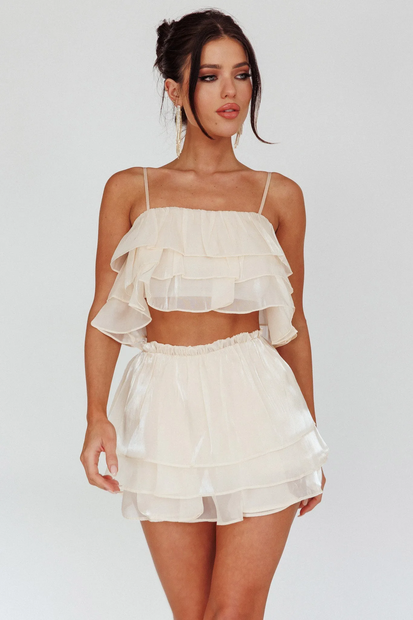 Easy To Love Layered Ruffle Shorts Cream