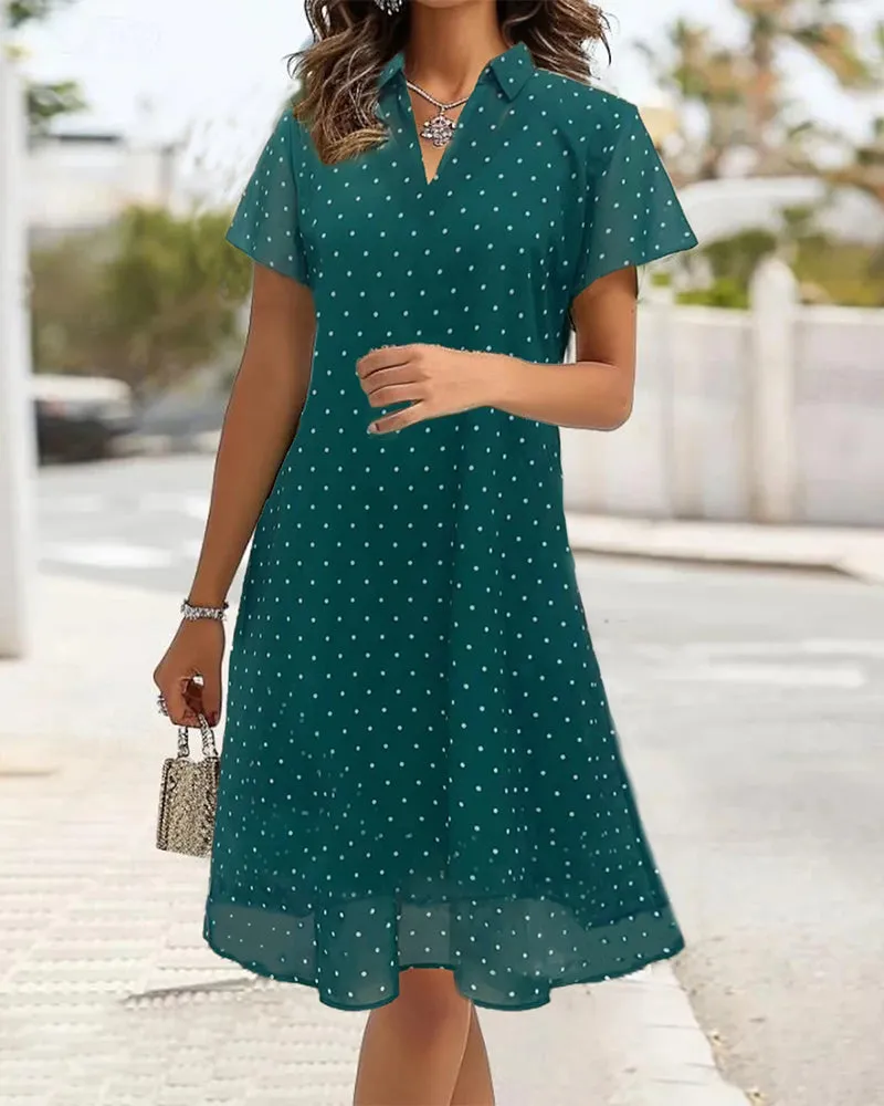 Fresh lapel polka dot print dress