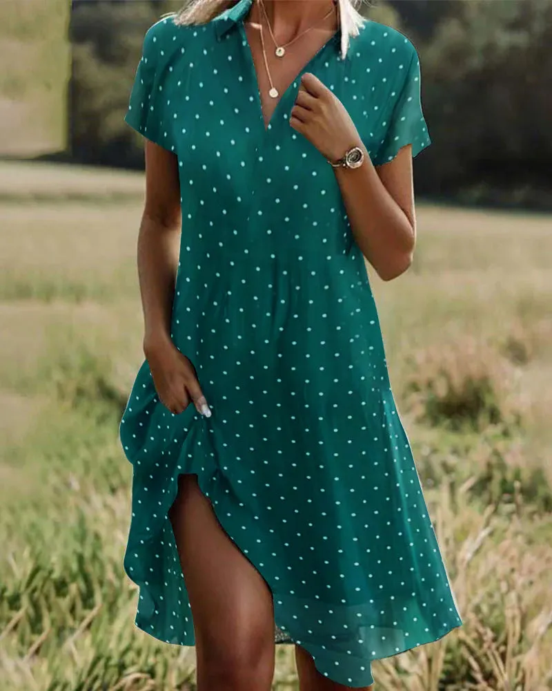 Fresh lapel polka dot print dress