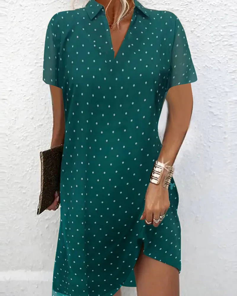 Fresh lapel polka dot print dress