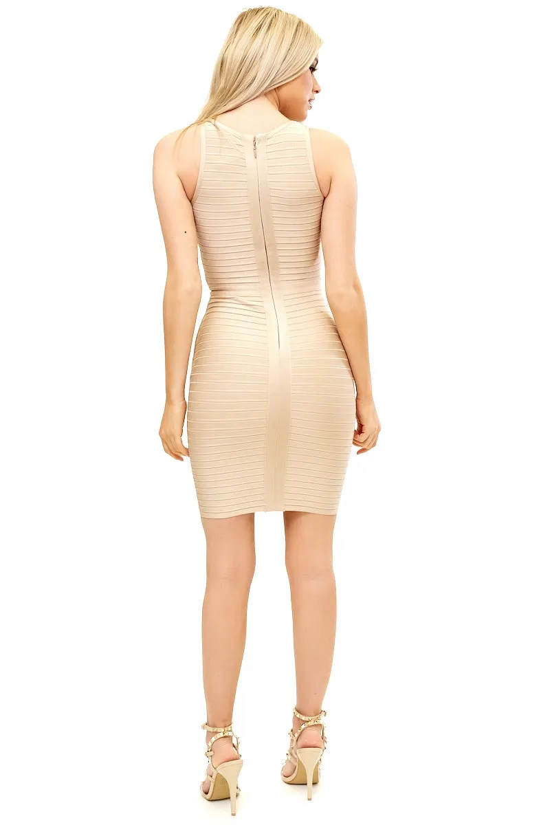 Gigi - Champagne Nude Woven Cut Bandage Dress