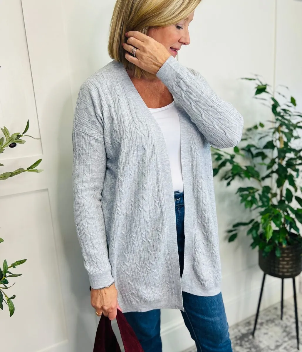 Grey Small Cable Open Cardigan