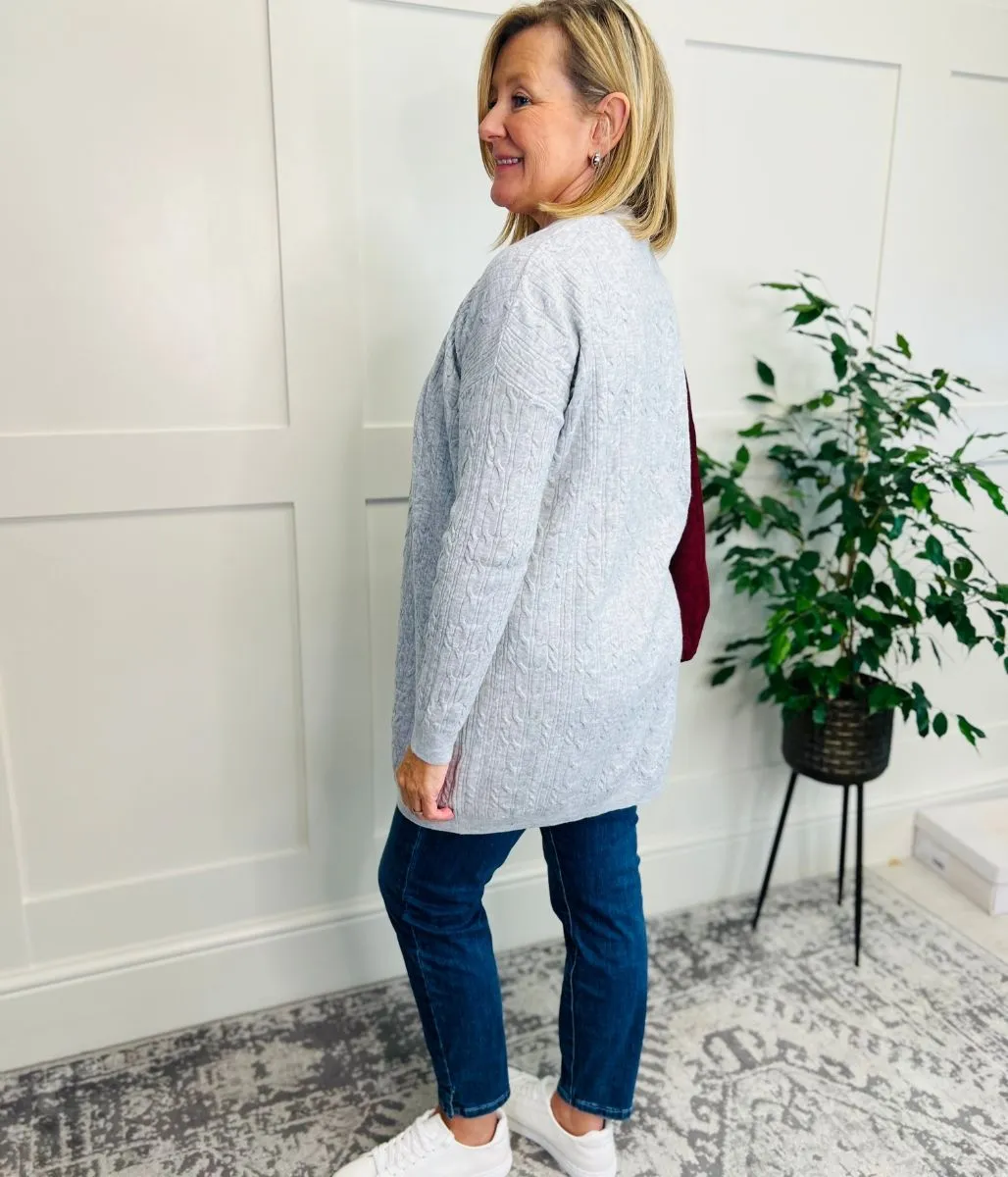 Grey Small Cable Open Cardigan