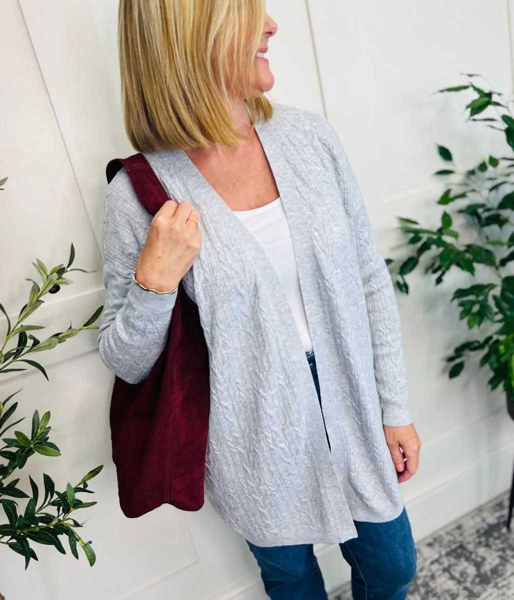 Grey Small Cable Open Cardigan