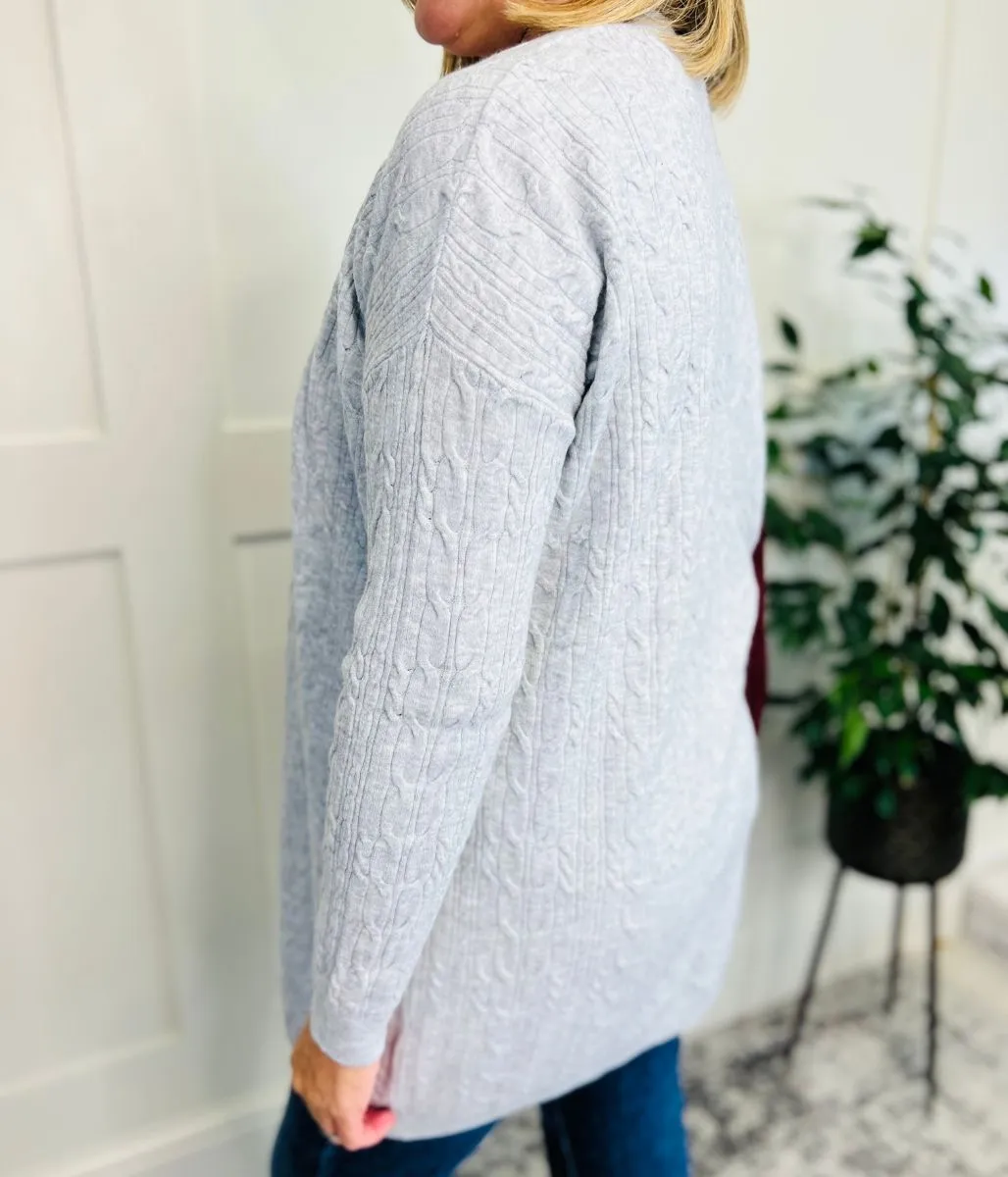 Grey Small Cable Open Cardigan