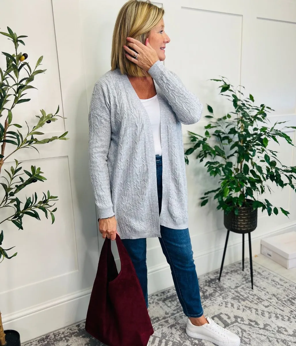 Grey Small Cable Open Cardigan