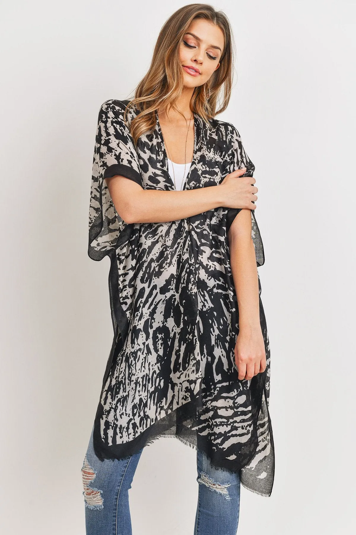 Hdf3164 - Abstract Print Open Front Kimono