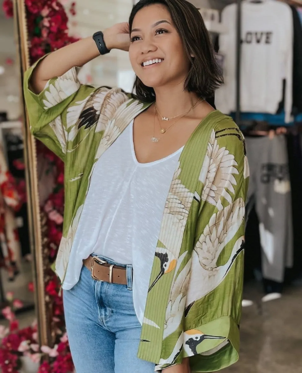 Heron Green Short Kimono