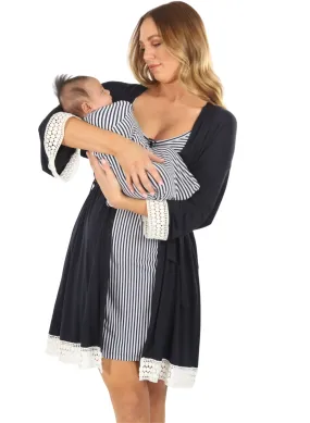 Hospital Pack Nursing Dress   Robe   Free Baby Pouch - Navy