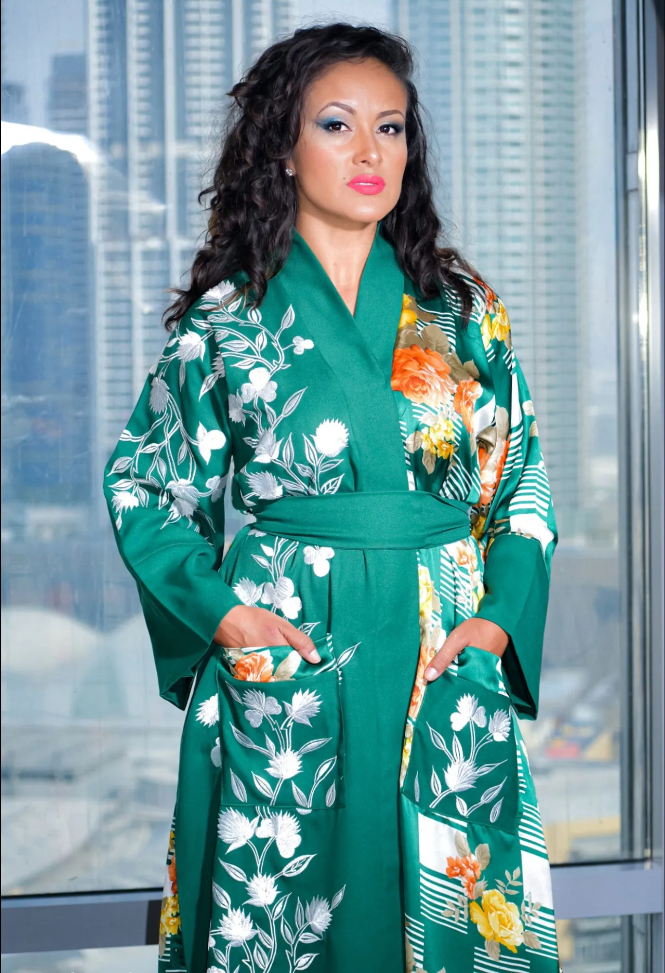 Kylie embroidered kimono robe