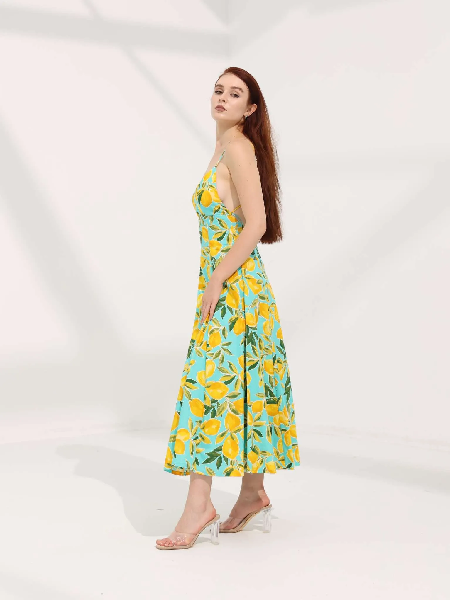 Lemon Print Open Back Dress