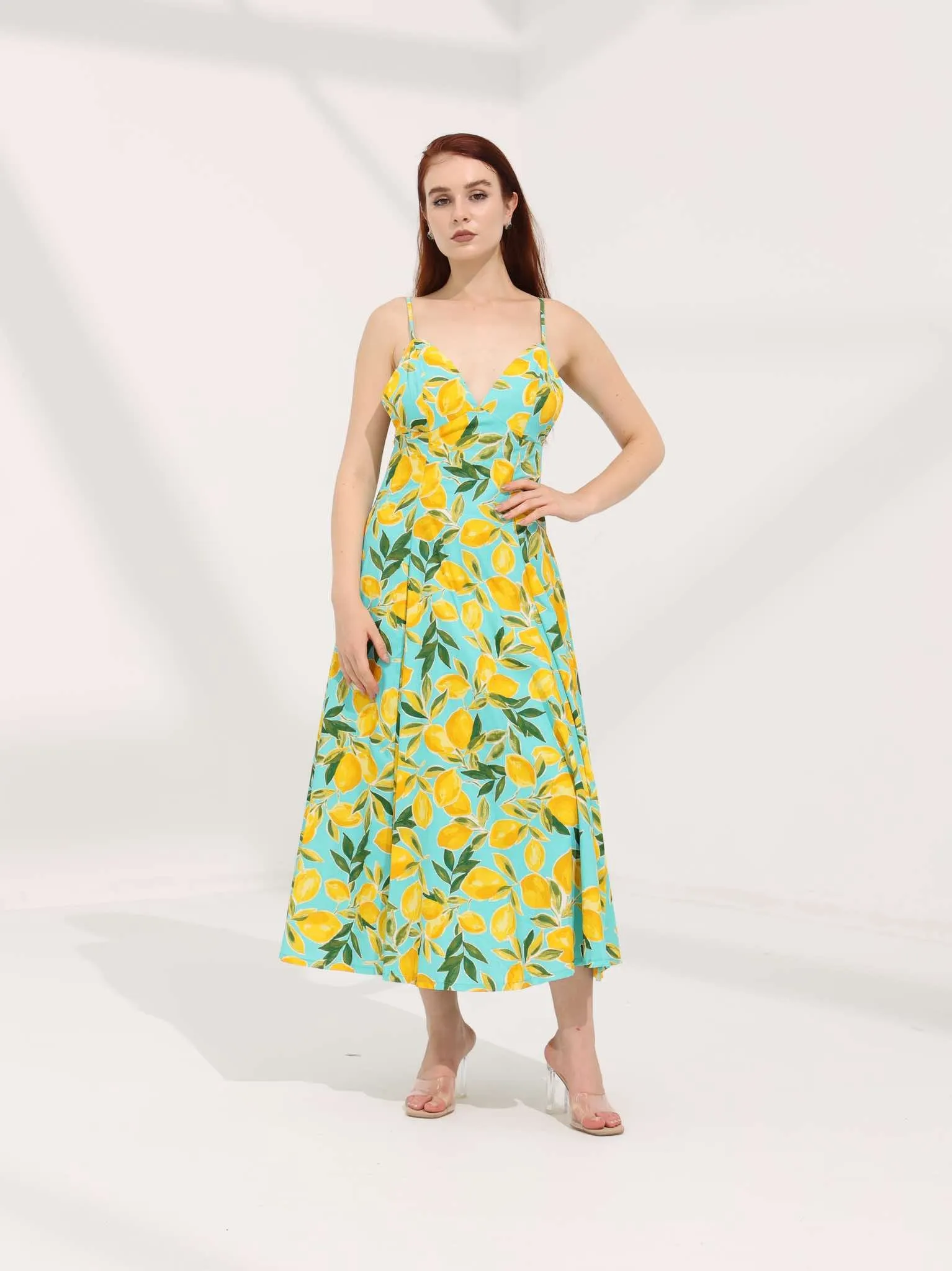 Lemon Print Open Back Dress